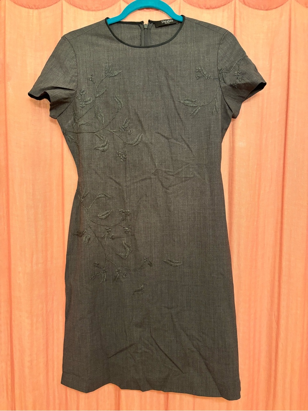 Charcoal Gray Embroidered Sheath Dress